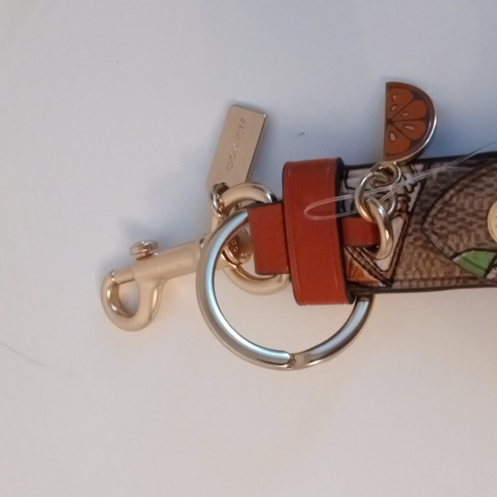 Coach Orange Print Leather Key & Card Holder Keychain - Picture 3 of 3